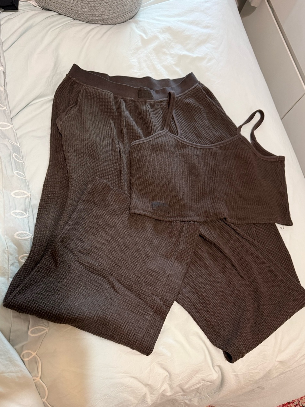 SET Active brown waffle knit set
